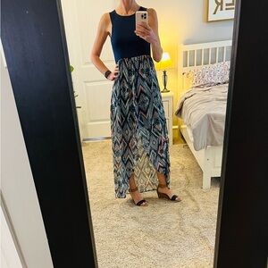 Xhilaration Navy and Multicolor High-Low Maxi Dress